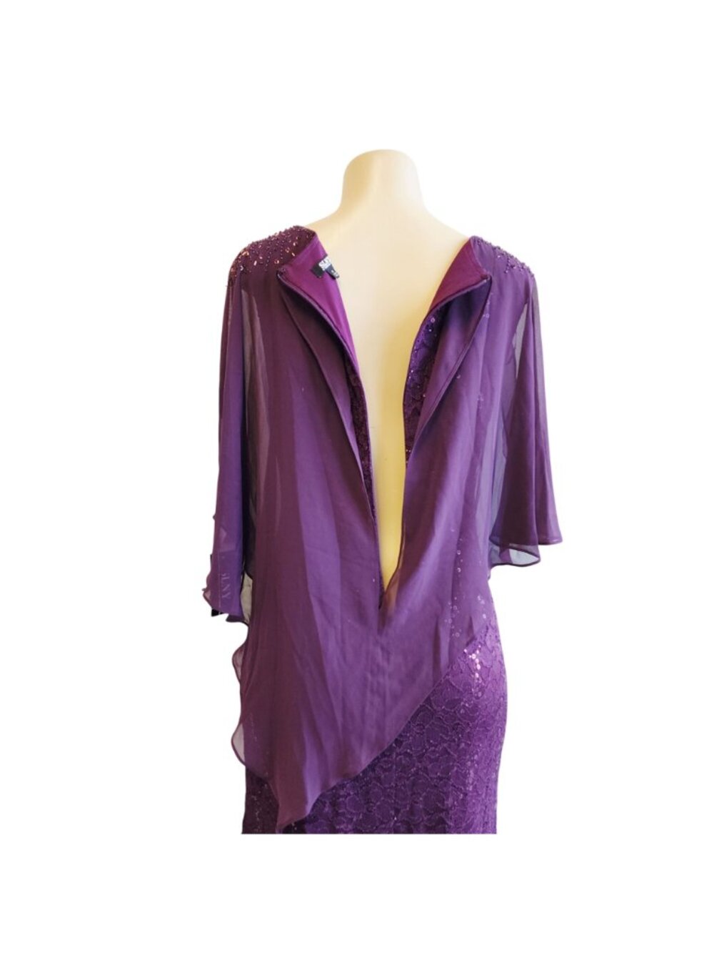 SLNY Deep Purple Beaded Capelet Lace Gown dress Size 10 MSRP $159.00 - Picture 6 of 8